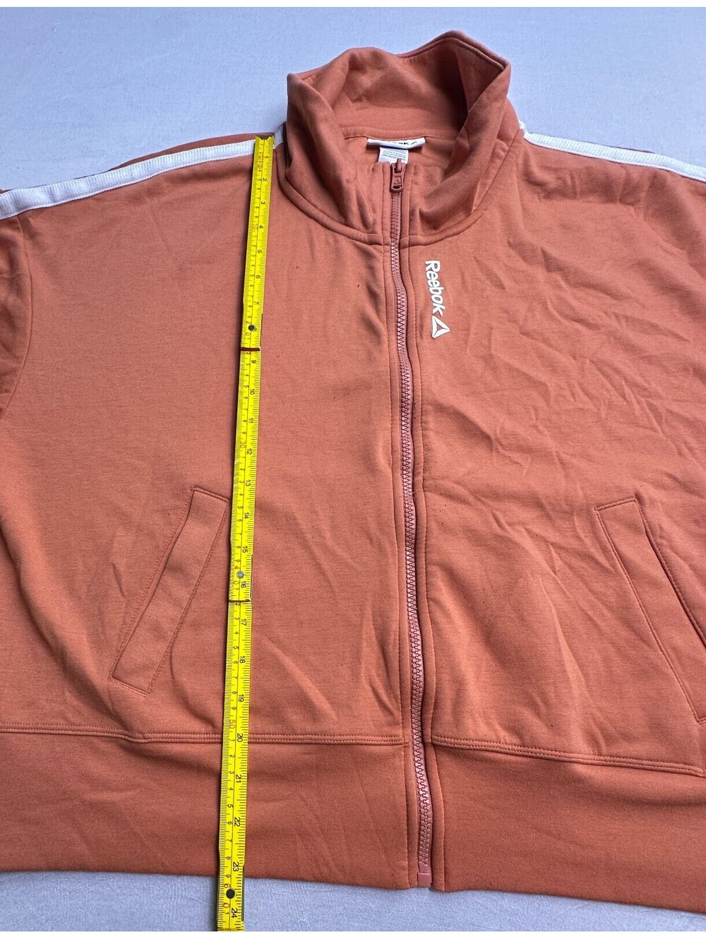 Reebok Track Jacket Size Large Rust Orange Full Zip Striped - Picture 6 of 8